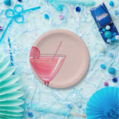 Moderne roze cocktail verjaardag papieren bordje (Feest)