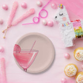 Moderne roze cocktail verjaardag papieren bordje (Feest)