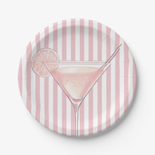 Moderne roze cocktail verjaardag papieren bordje