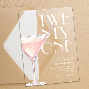 Moderne Roze Cocktails 21e Verjaardag Acryl Uitnodigingen