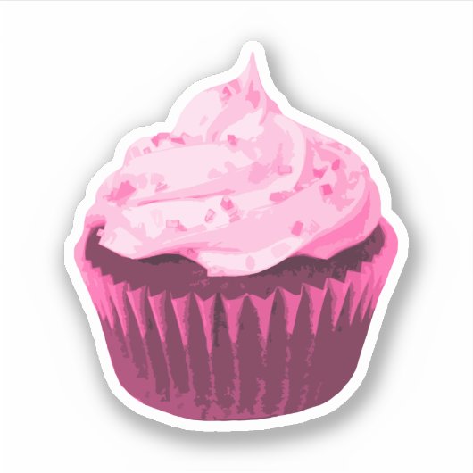 Moderne roze cupcake sticker (Voorkant)