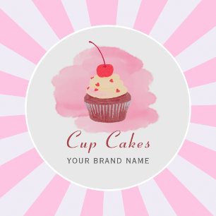 Moderne Roze Cupcake Zakelijke Ronde Sticker