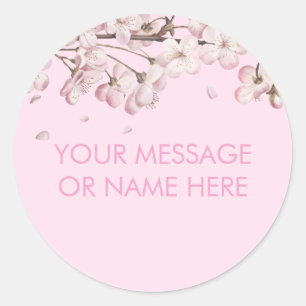 Moderne Roze Delicate Bloesem Bericht Naam Ronde Sticker