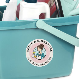 Moderne Roze Dienstmeid Schoonmaakservice Vinyl St Sticker