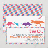 Moderne Roze Dinosaurus Silhouet Verjaardag Uitnod Kaart (Voorkant / Achterkant)