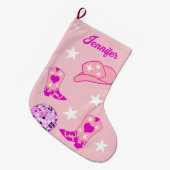 Moderne roze Disco Ball Cowgirl Pet Boots Grote Kerstsok (Voorkant (Hangend))