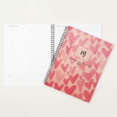 Moderne Roze Doodle Harten Monogram Planner (Display)