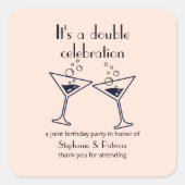 Moderne Roze Dubbele Viering Gezamenlijke Verjaard Vierkante Sticker (Voorkant)