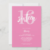 Moderne Roze Elegante 16e Verjaardag Kaart (Voorkant)