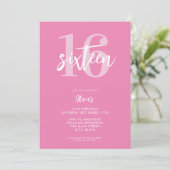 Moderne Roze Elegante 16e Verjaardag Kaart (Staand voorkant)
