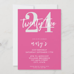 Moderne roze elegante 24e verjaardag uitnodiging
