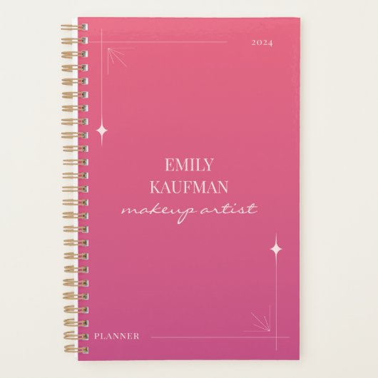 Moderne Roze Elegante Make-up Artist Business Planner (Voorkant)