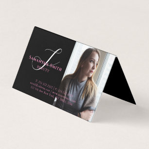 Moderne roze en achterzijde 4 Monogram fotoscript Visitekaartjes