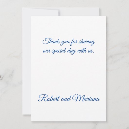 Moderne roze en blauwe bruiloft bedankkaart (Achterkant)