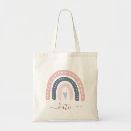 Moderne roze en blauwe regenboogboho-Jouw naam Tote Bag (Voorkant)