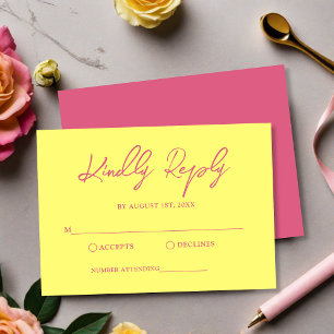 Moderne roze en boter gele bruiloft RSVP kaartje