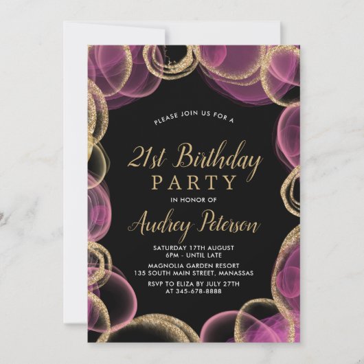 Moderne Roze en Gouden Cirkel Zwart 21e Verjaardag Kaart (Voorkant)