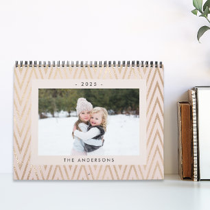Moderne Roze en Gouden Familiefoto Kalender