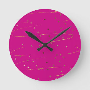 Moderne roze en gouden glinsterende wandklok ronde klok