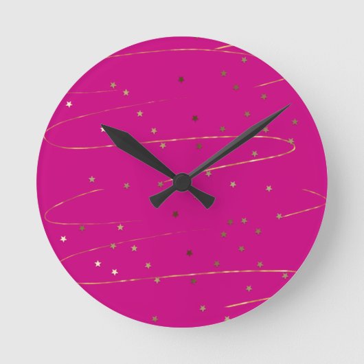 Moderne roze en gouden glinsterende wandklok ronde klok (Voorkant)