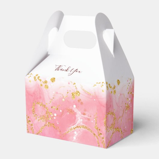 Moderne roze en gouden marmer bruilding bedankdoosjes (Achterkant)