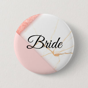 Moderne Roze en Gouden Marmeren Bruid Ronde Button 5,7 Cm