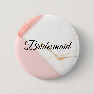 Moderne Roze en Gouden Marmeren Bruidsmeisje Ronde Button 5,7 Cm