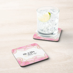 Moderne Roze en Gouden Mr en Mrs Bier Onderzetter