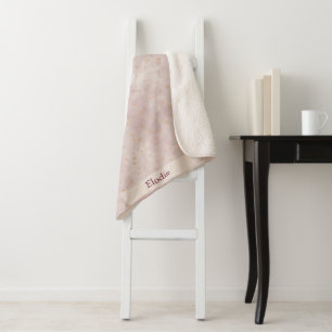 Moderne Roze en Gouden Ster Waterverf Minimalistis Sherpa Deken