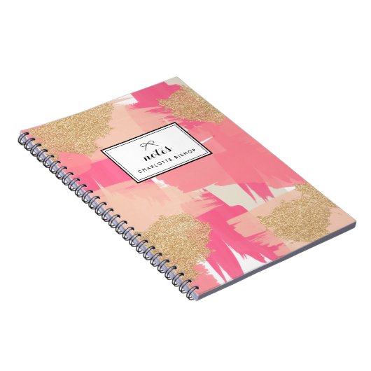 Moderne roze en goudglitter Abstract patroon Notitieboek (Rechterzijde)