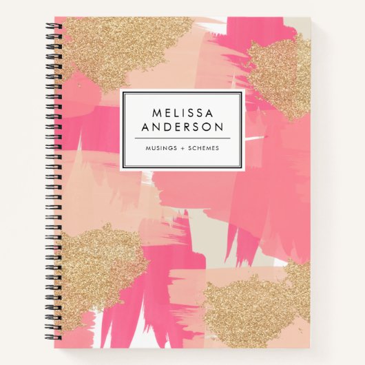 Moderne roze en goudglitter Abstract patroon Notitieboek (Voorkant)