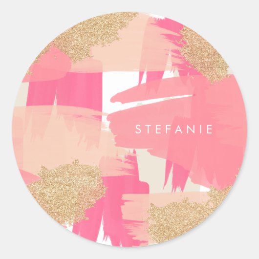 Moderne roze en goudglitter Abstract patroon Ronde Sticker (Voorkant)
