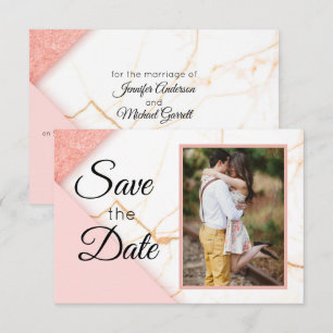 Moderne roze en goudglitter marmer save the date