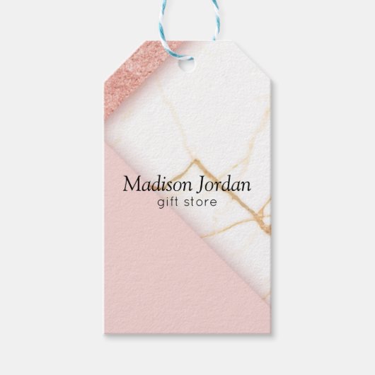 Moderne roze en goudmarmer cadeaulabel (Voorkant)