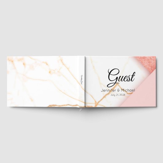 Moderne roze en goudmarmer gastenboek (Volledig)