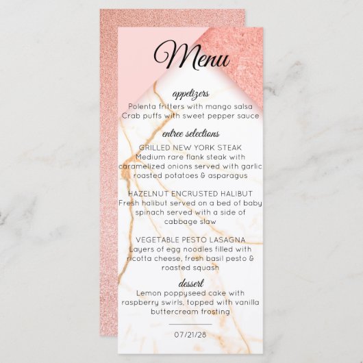 Moderne roze en goudmarmer menu (Voorkant / Achterkant)