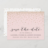 Moderne roze en goudsterren sparen de datum aankondigingskaart (Voorkant / Achterkant)