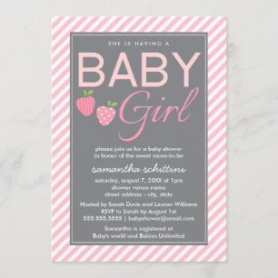 Moderne roze en grijze Baby shower Girl Berry Swee Kaart
