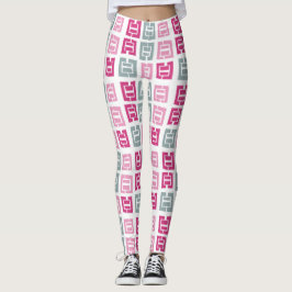 Moderne roze en grijze box patroon leggings