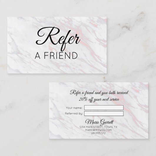 Moderne roze en grijze marmer aanbevelingskaartje (Voorkant / Achterkant)