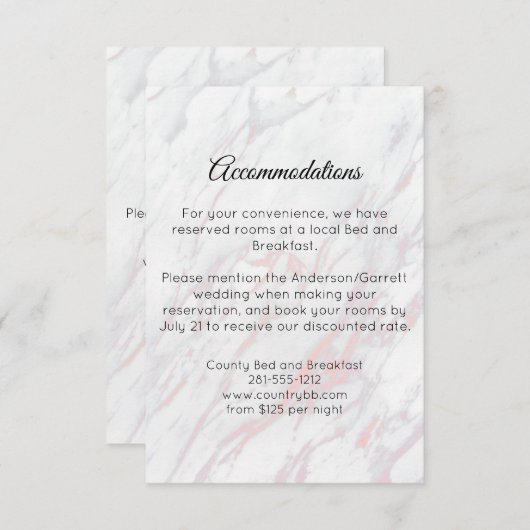 Moderne roze en grijze marmer informatiekaartje (Voorkant / Achterkant)