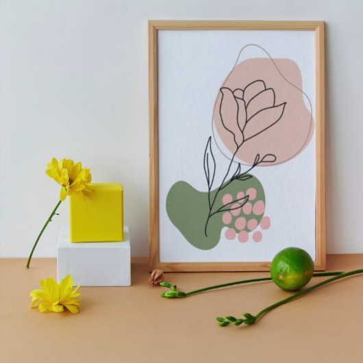 Moderne roze en groene Abstracte Roos line art Pos Poster