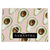 Moderne roze en groene Avocado-patroon met naam Groot Cadeauzakje (Voorkant)