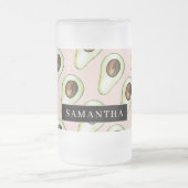 Moderne roze en groene Avocado-patroon met naam Matglas Bierpul (Center)