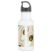 Moderne roze en groene Avocado-patroon met naam Waterfles (Achterkant)