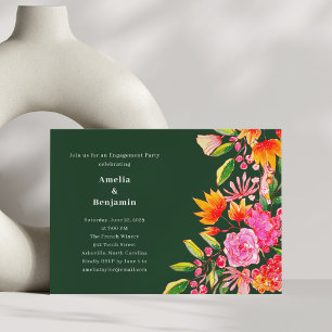 Moderne roze en groene bloemen verlovingsfeest kaart