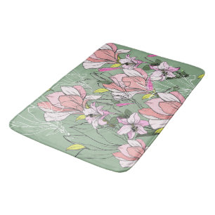 Moderne Roze En Groene Botanische Patroon Badmat