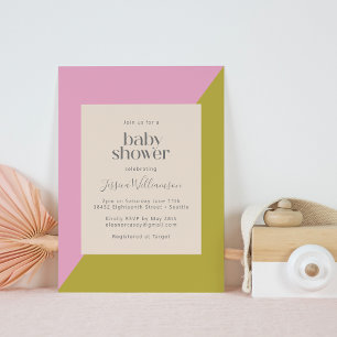 Moderne Roze en Groene Geometrische Baby Shower Kaart