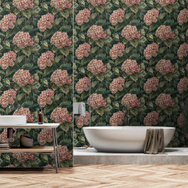 Moderne Roze en Groene Hydrangea Peel en Stick Behang