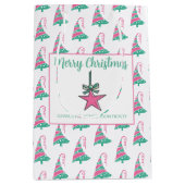 Moderne roze en groene kerstboomster medium cadeauzakje (Voorkant)